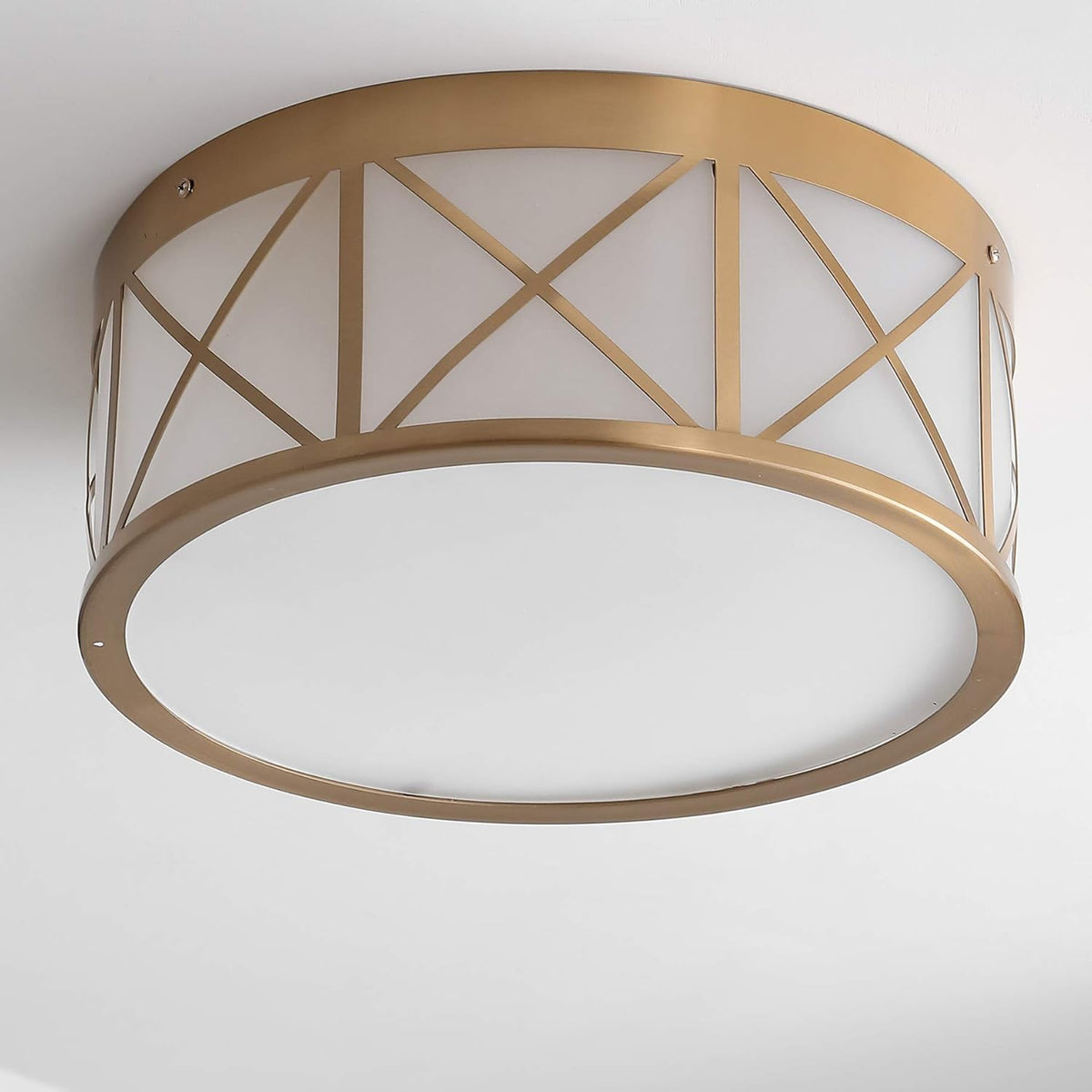 15 Drum Metal/Glass Flush Mount, Brass Gold J513