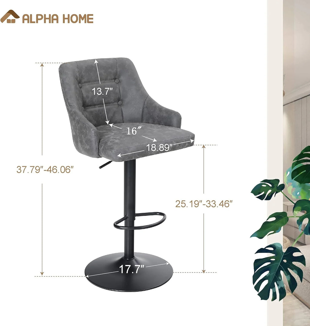 Grey PU Leather Adjustable Swivel Bar Stool with Padded Back and Black Chromed Metal Base S10257