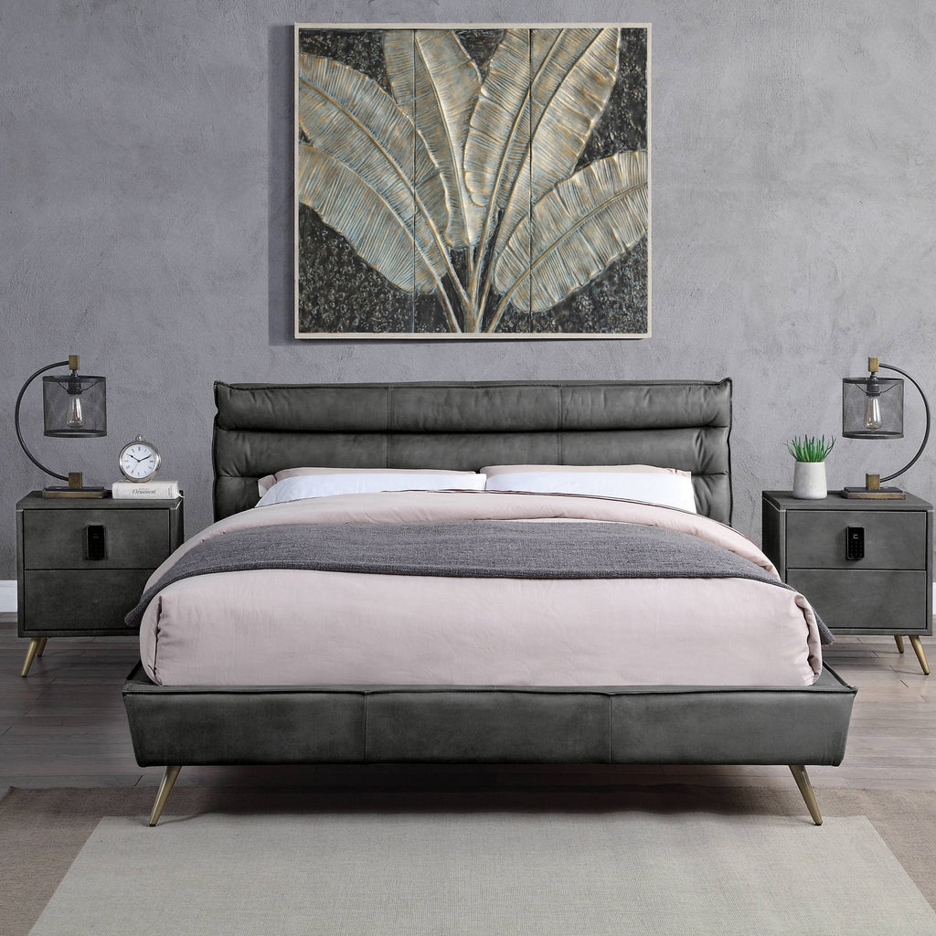 Queen Bed in Gray Top Grain Leather R638