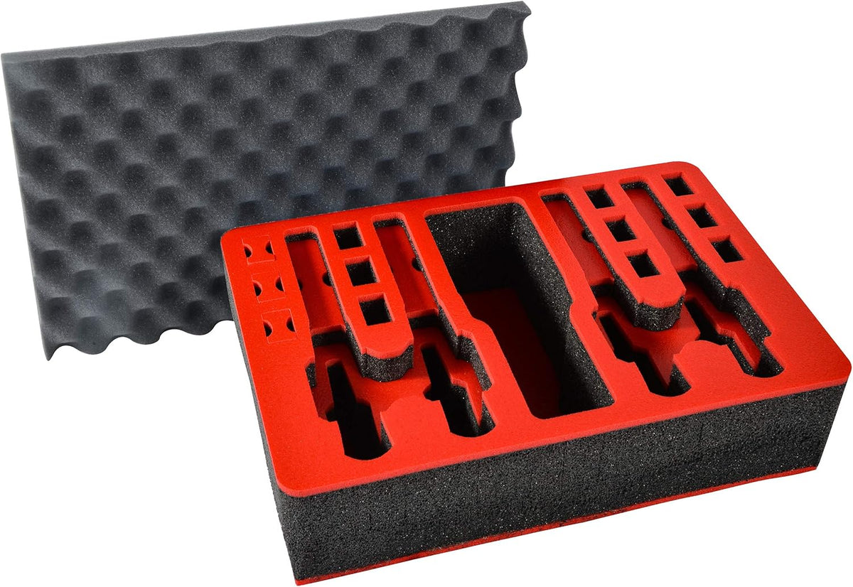 Pistol & Magazine Storage Foam Insert for Pelican P-1500 Case, 2 Piece Set Pre-Cut Polyethylene Foam Base Insert and Lid Liner X843