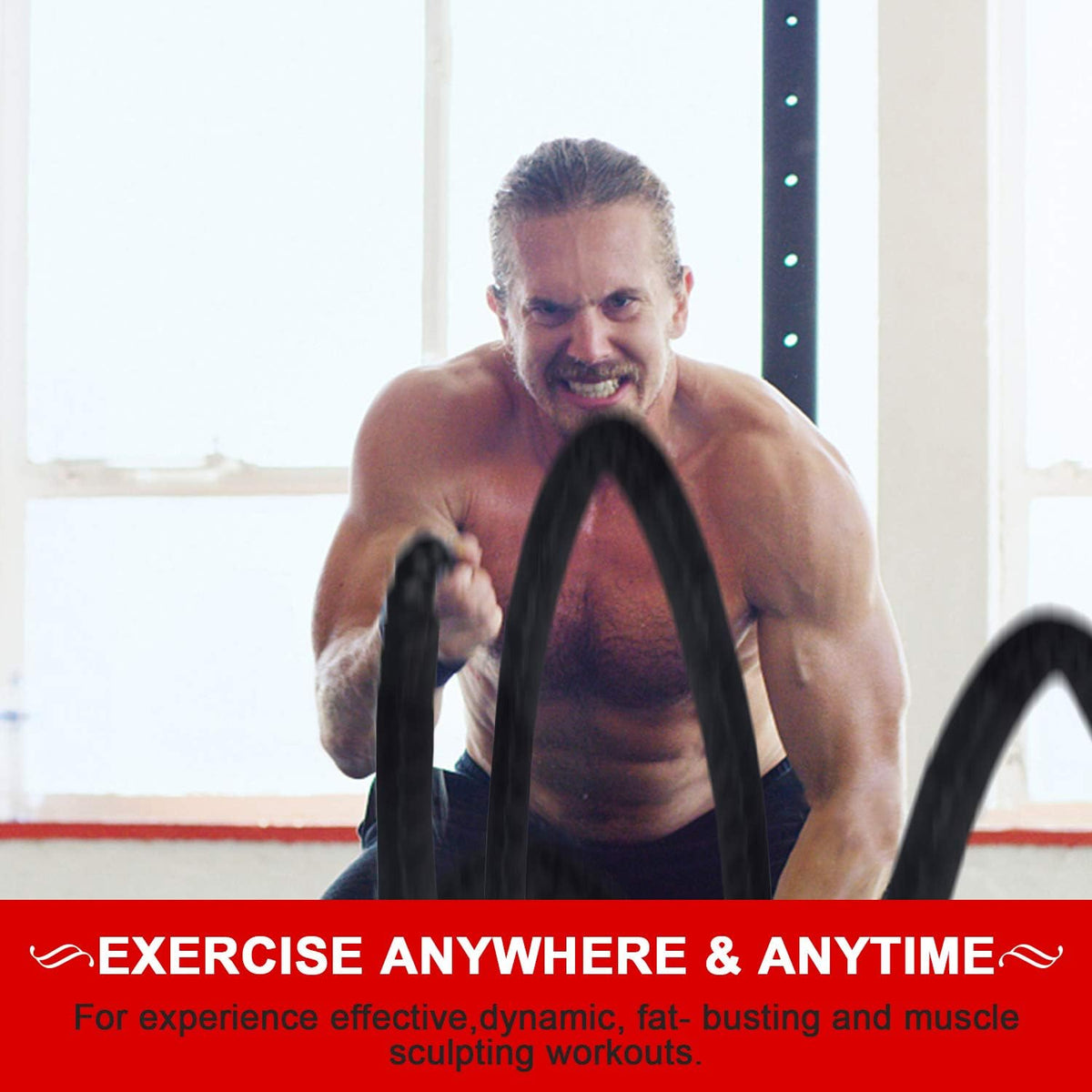 Battle Ropes with Anchor Kit, Poly Dacron Heavy Workout Ropes with Protective Cover Y995