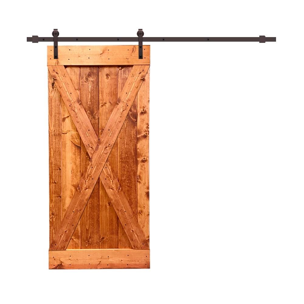 Sage Green Stained Wood Interior Sliding Barn Door with Hardware Kit X43377