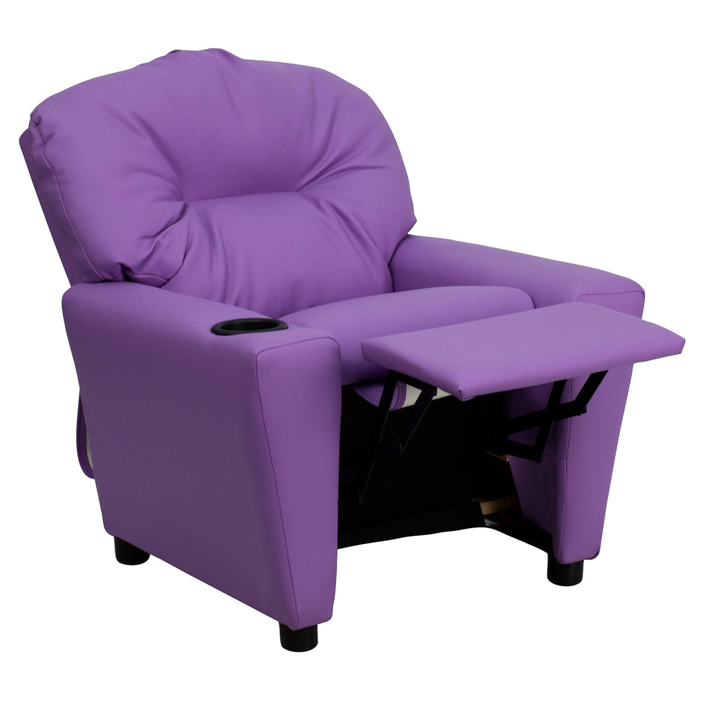 Lavender Vinyl Kids Recliner with Cup Holder U409854