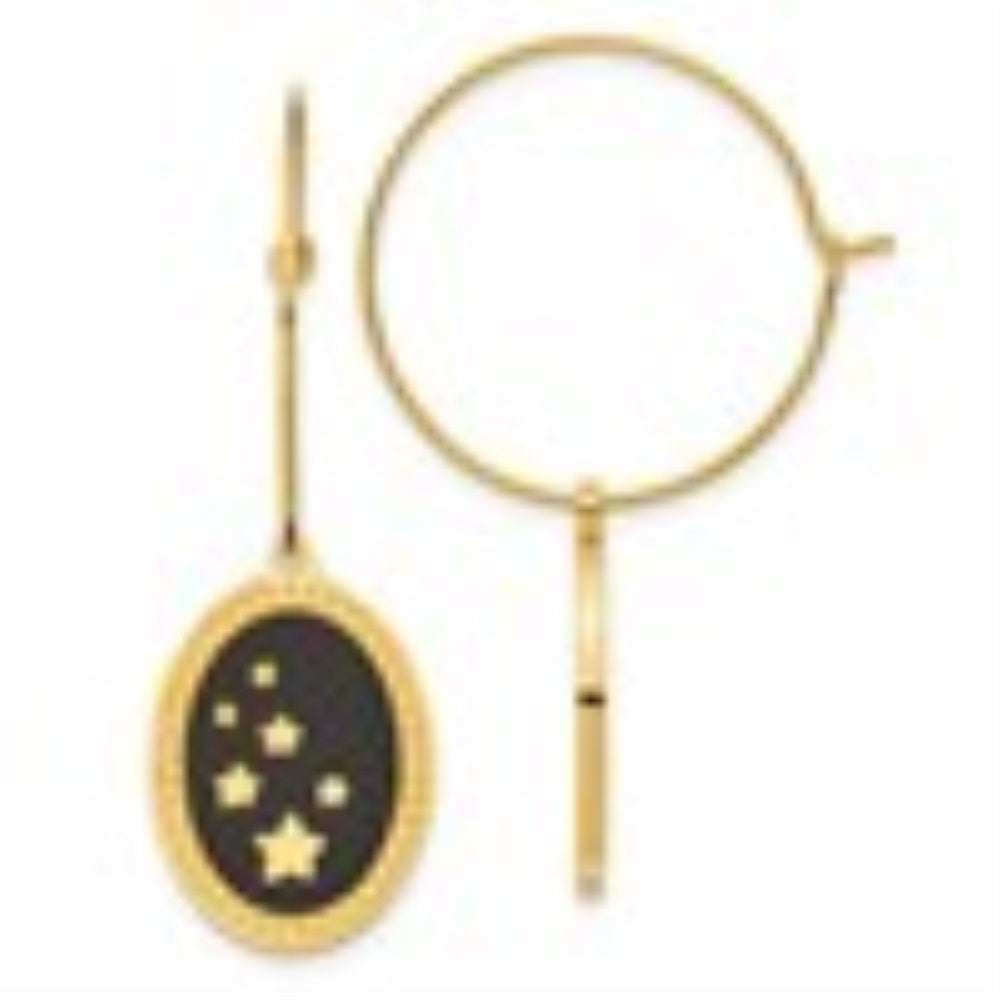 Stainless Steel Polished Yellow Enameled Stars Dangle Hoop Earrings H753387