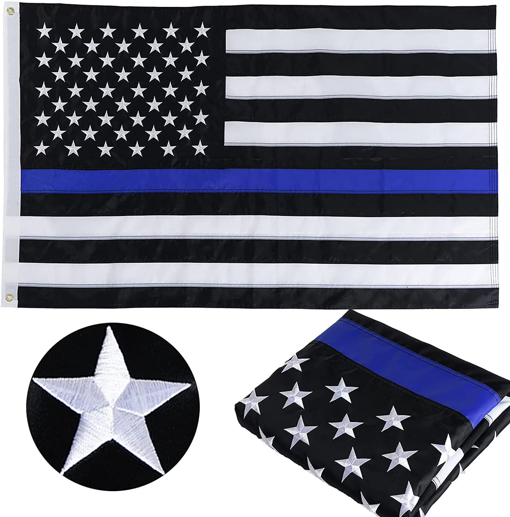 Thin Blue Line Flag 3x5 ft with Embroidered Stars and 2 Brass Grommets E470