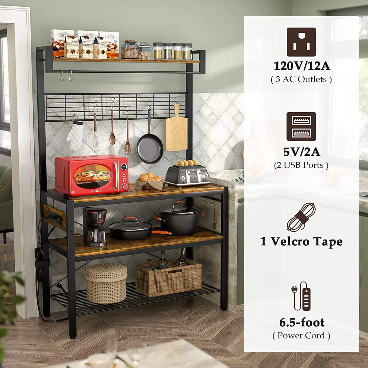 Rustic Brown 4-Tier Microwave Oven Stand with Hutch X8447