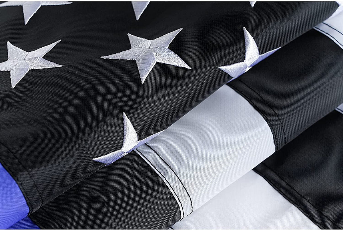 Thin Blue Line Flag 3x5 ft with Embroidered Stars and 2 Brass Grommets E470