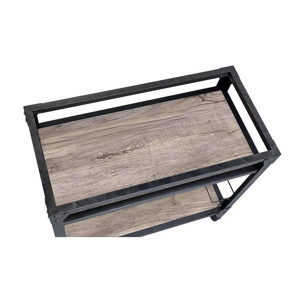 Rustic Oak & Charcoal Wood Serving Cart S702