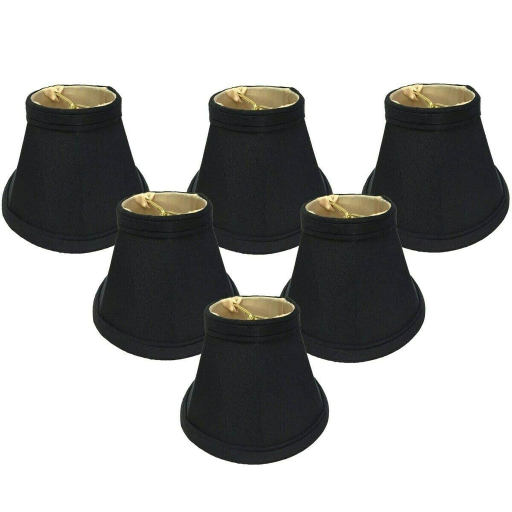 6 Silk Bell Candelabra Shade Set of 6 Black Gold Q799