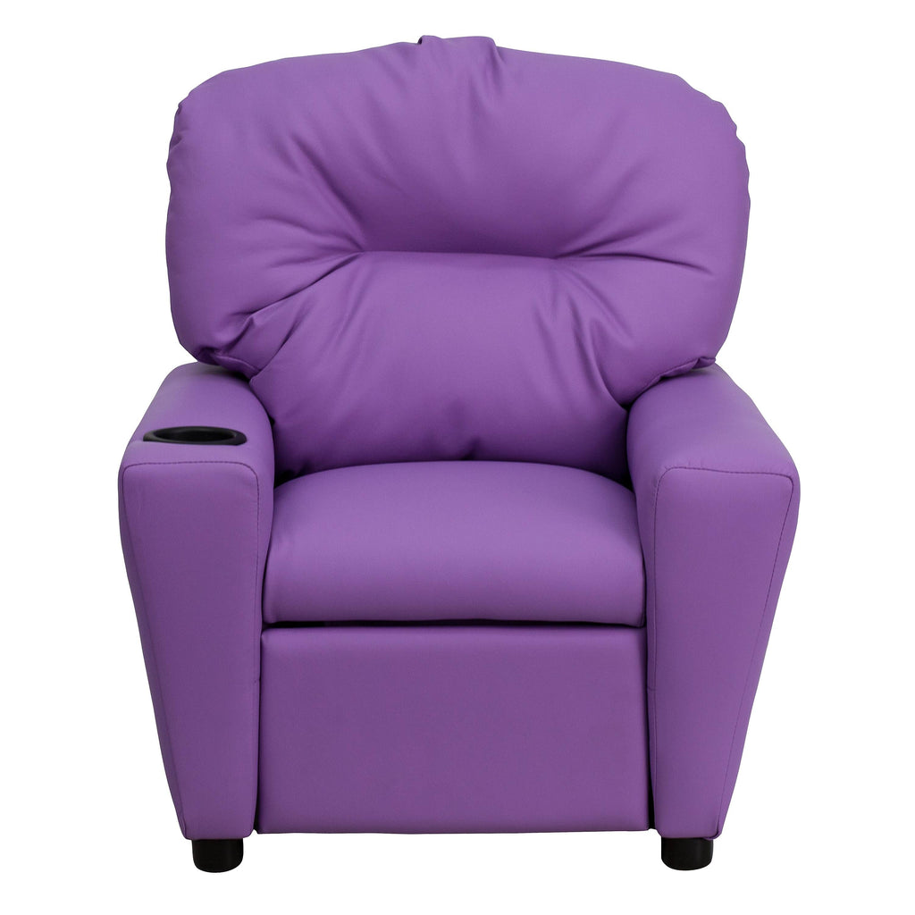 Lavender Vinyl Kids Recliner with Cup Holder U409854
