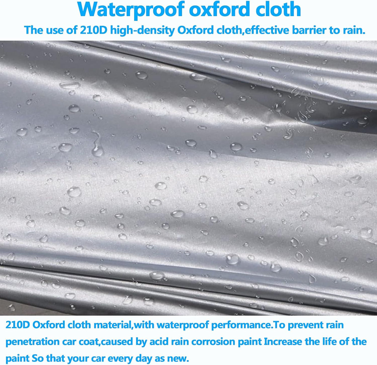 210D Oxford Waterproof Car Cover with Zipper Door, Reflective Strip, Windproof Straps M6081
