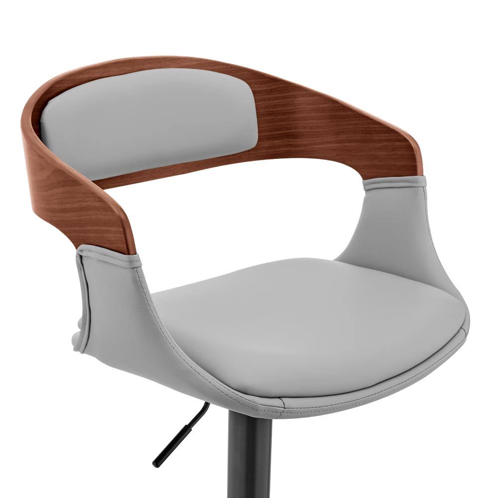 Gray Faux Leather and Walnut Wood Bar Stool with Black Base X675