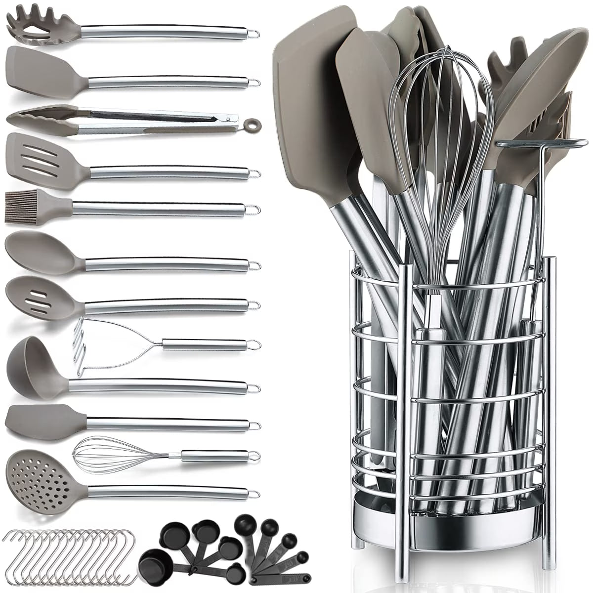 38 Pieces Silicone Kitchen Utensils Set With Stainless Steel Utensil Holder U281