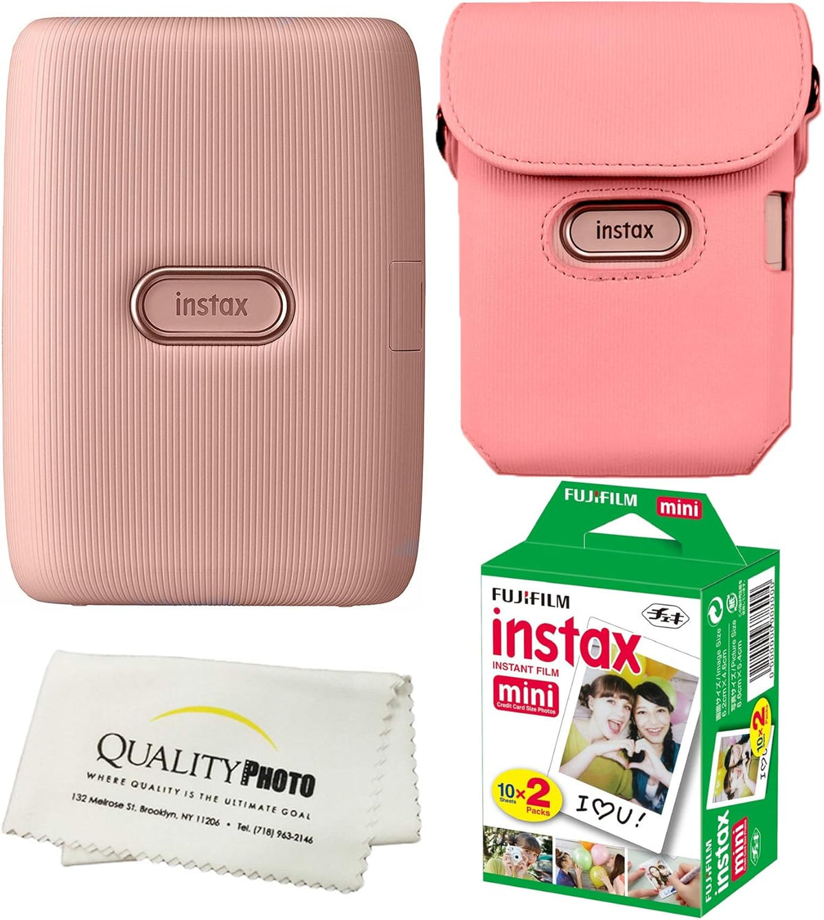 Instax Mini Link Smartphone Printer Bundle with Case and 20 Films (White) M859352