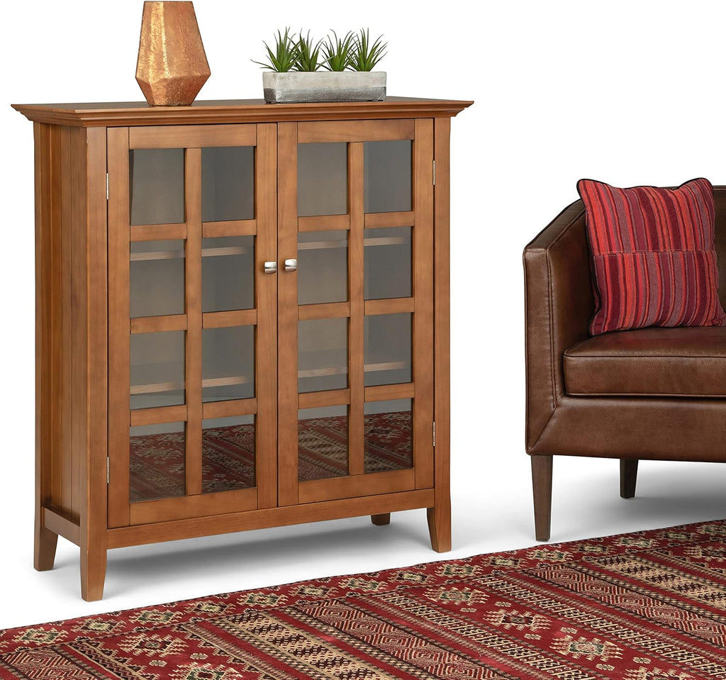 Solid Wood 39 inch Wide Storage Cabinet in Black with 2 Tempered Glass Doors and 4 Adjustable Shelves A77850