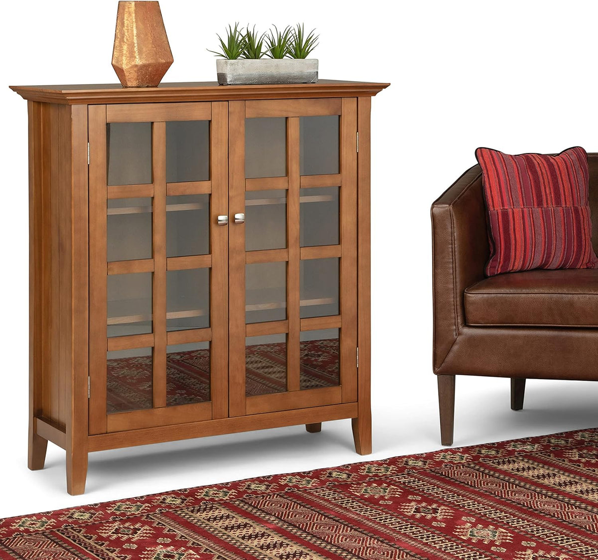 Solid Wood 39 inch Wide Storage Cabinet in Black with 2 Tempered Glass Doors and 4 Adjustable Shelves A77850