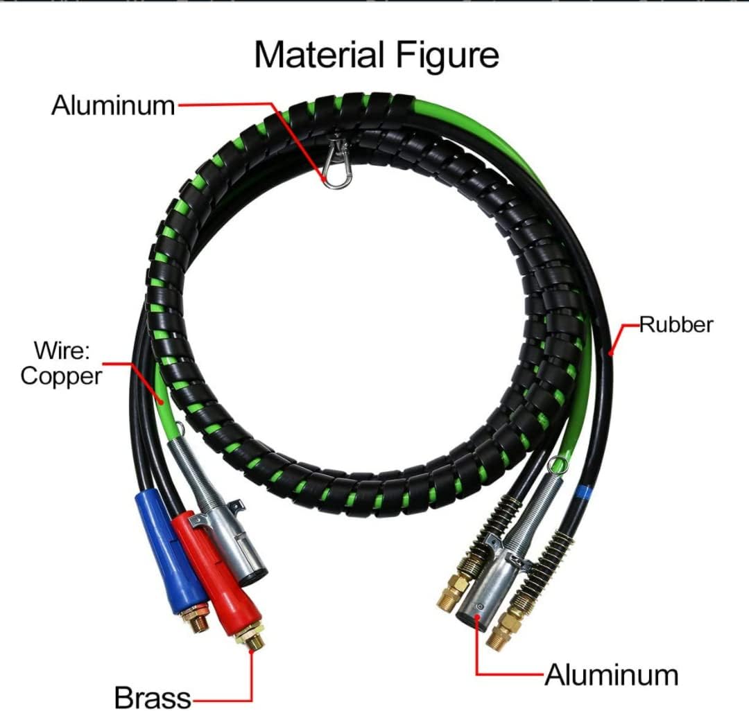 12 Ft 3-in-1 Air Power Line Hose Wrap Air Line Hose Assemblies for Semi Truck Tractor Trailer D894572