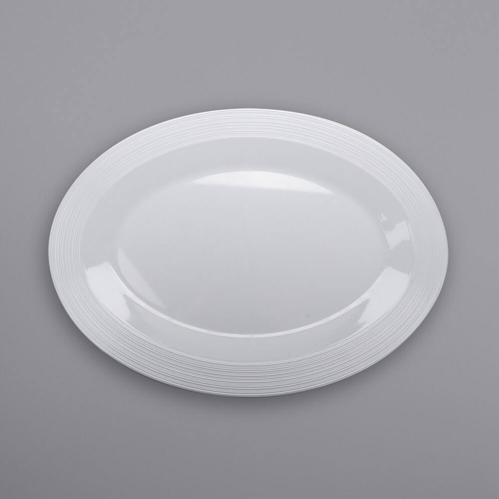 White Glazed Oval Textured Rim Melamine Platter - 3/Case K446782