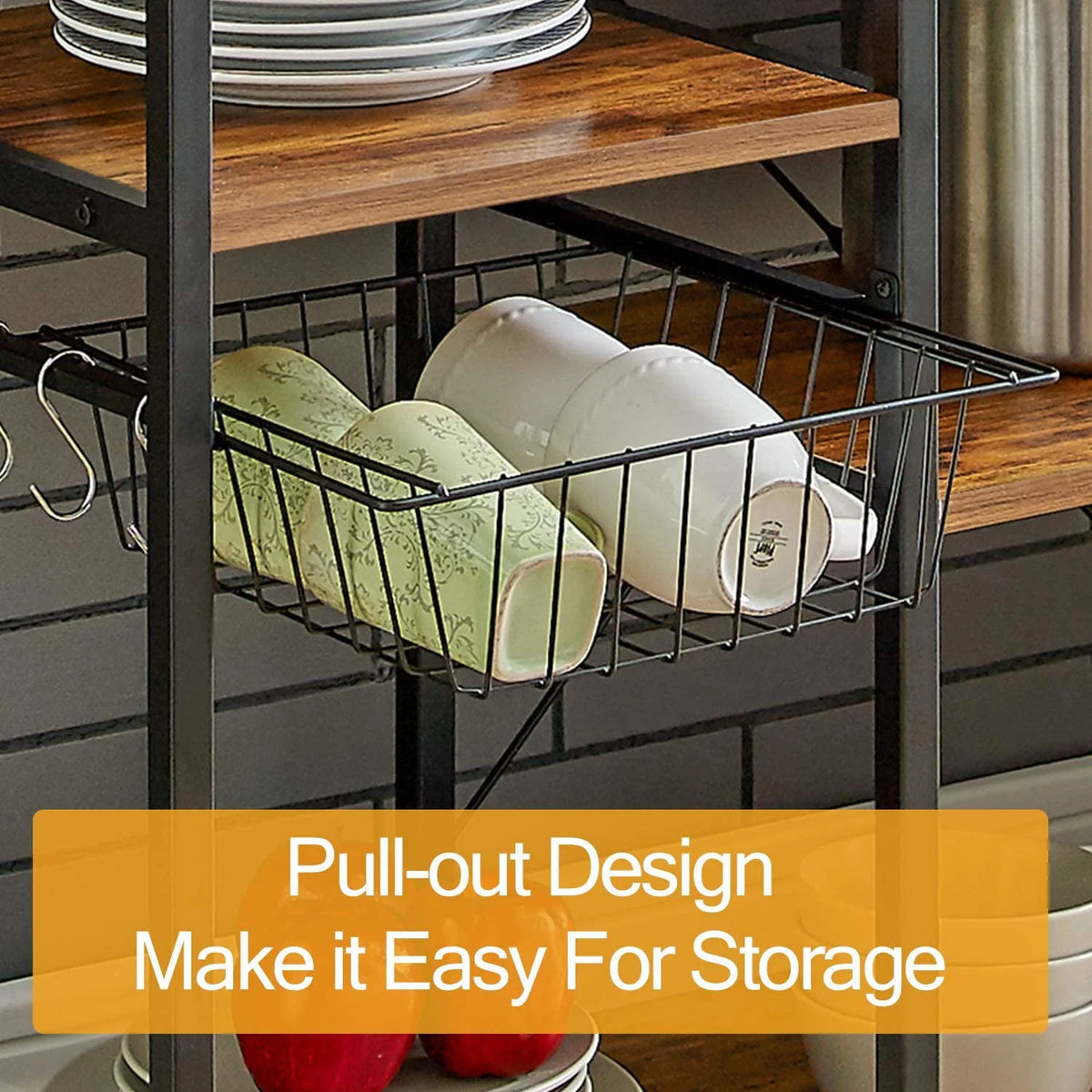Vintage Kitchen Baker's Rack Utility Storage Shelf 35.5" Microwave Stand 3-Tier+4-Tier Shelf with 10 Hooks L6032
