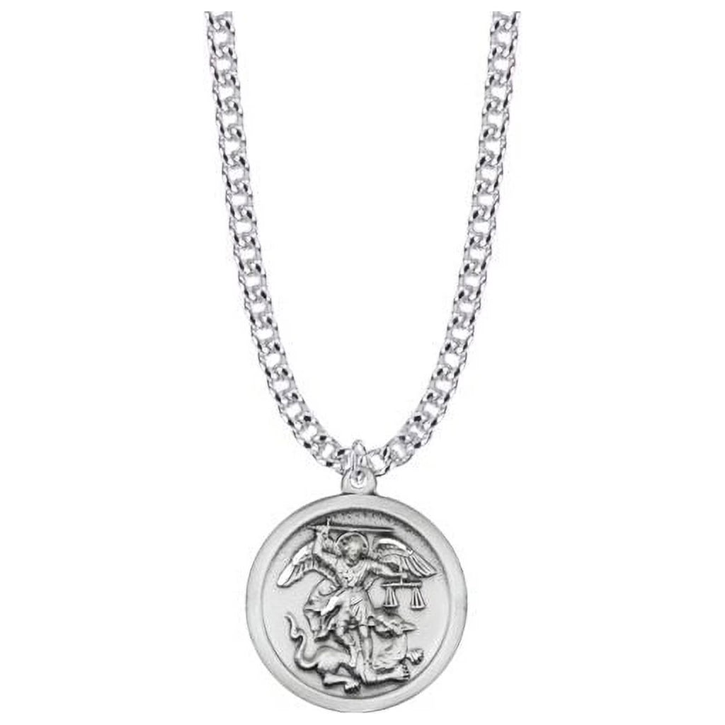 Medium Sterling Silver St. Michael Medal Pendant with 20" chain D7273