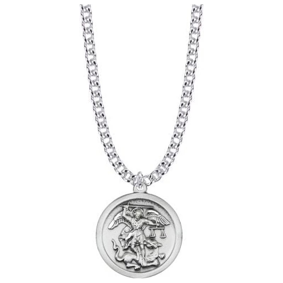 Medium Sterling Silver St. Michael Medal Pendant with 20" chain D7273