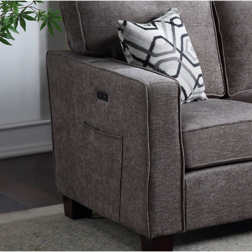 Gray Linen Fabric Sectional Sofa Chaise with USB Port K6866