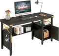 Gray Farmhouse Computer Desk with Storage Cabinet and Bookshelf T608904