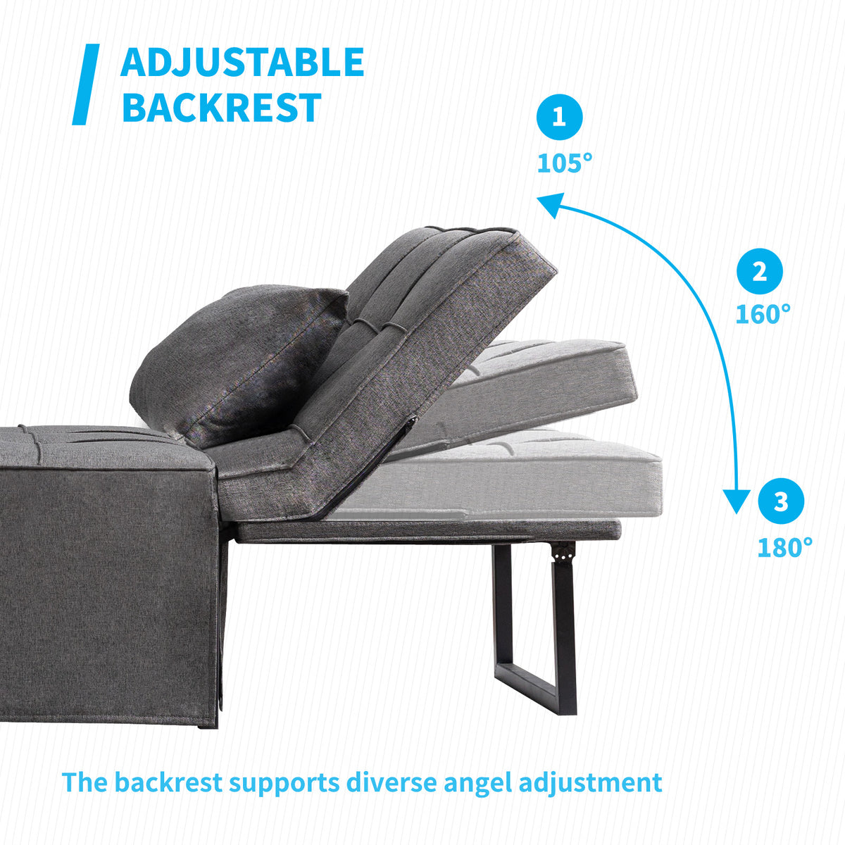Dark Gray Linen Convertible Sofa Sleeper with Ottoman U215