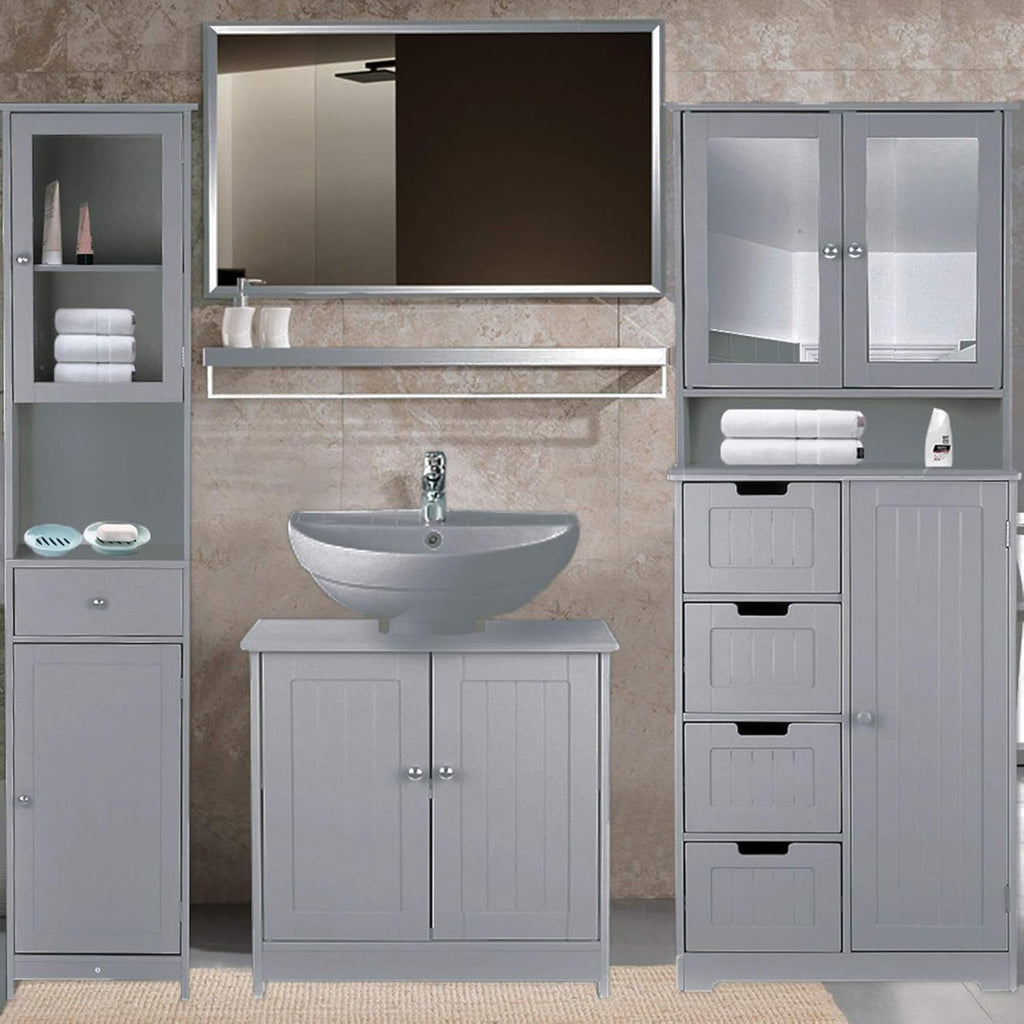 Bathroom Wall Mount Cabinet with Glass Doors & Shelves N850
