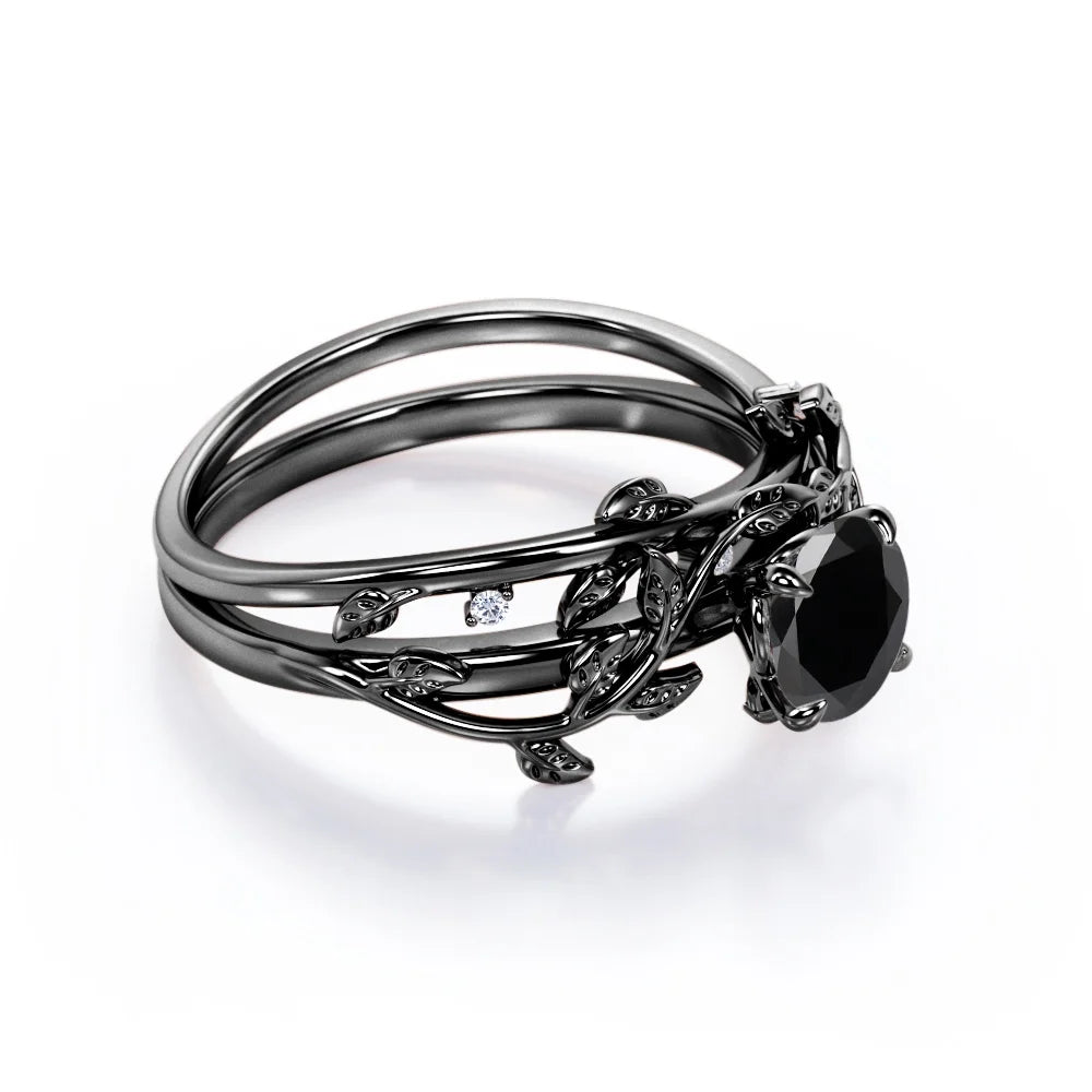 0.50 Carat Round Cut Lab Created Black Diamond Ring Set M4782