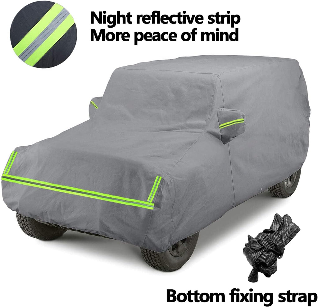 210D Oxford Waterproof Car Cover with Zipper Door, Reflective Strip, Windproof Straps M6081