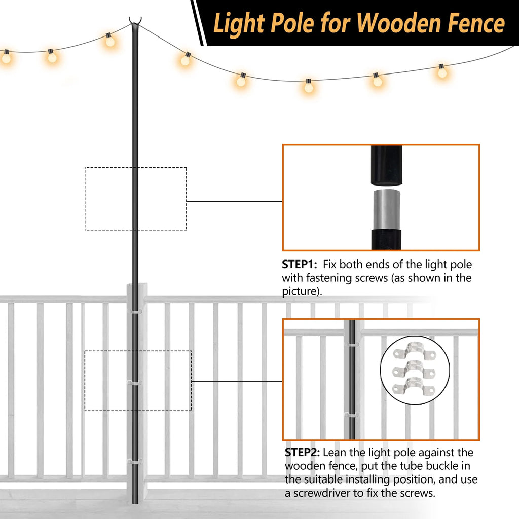 String Light Poles Stand for Outside, 2 Pack, 9 FT x 25 mm R879