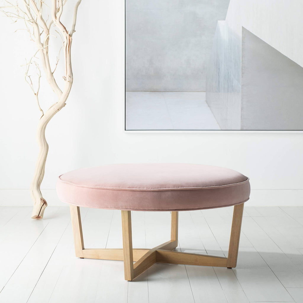 Blush Pink Velvet Ottoman Q17601