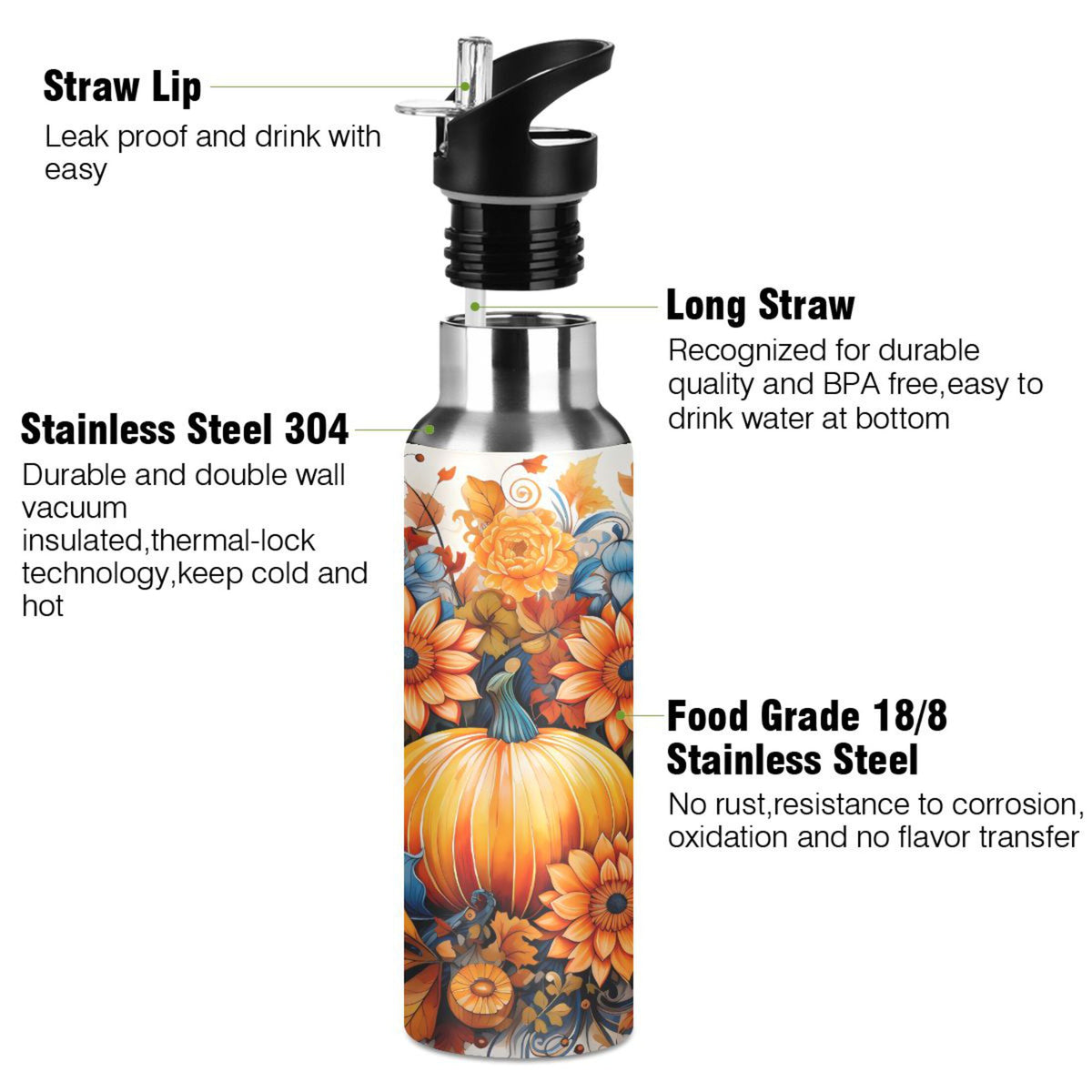 Stainless Steel Insulated Water Bottle with Straw Lid X29125