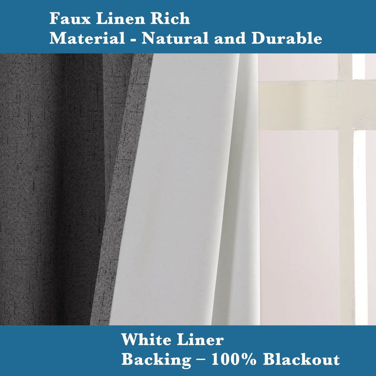 Grey Linen Grommet Top Blackout Curtains, 1 Pair, 52 X 108 Inch J366