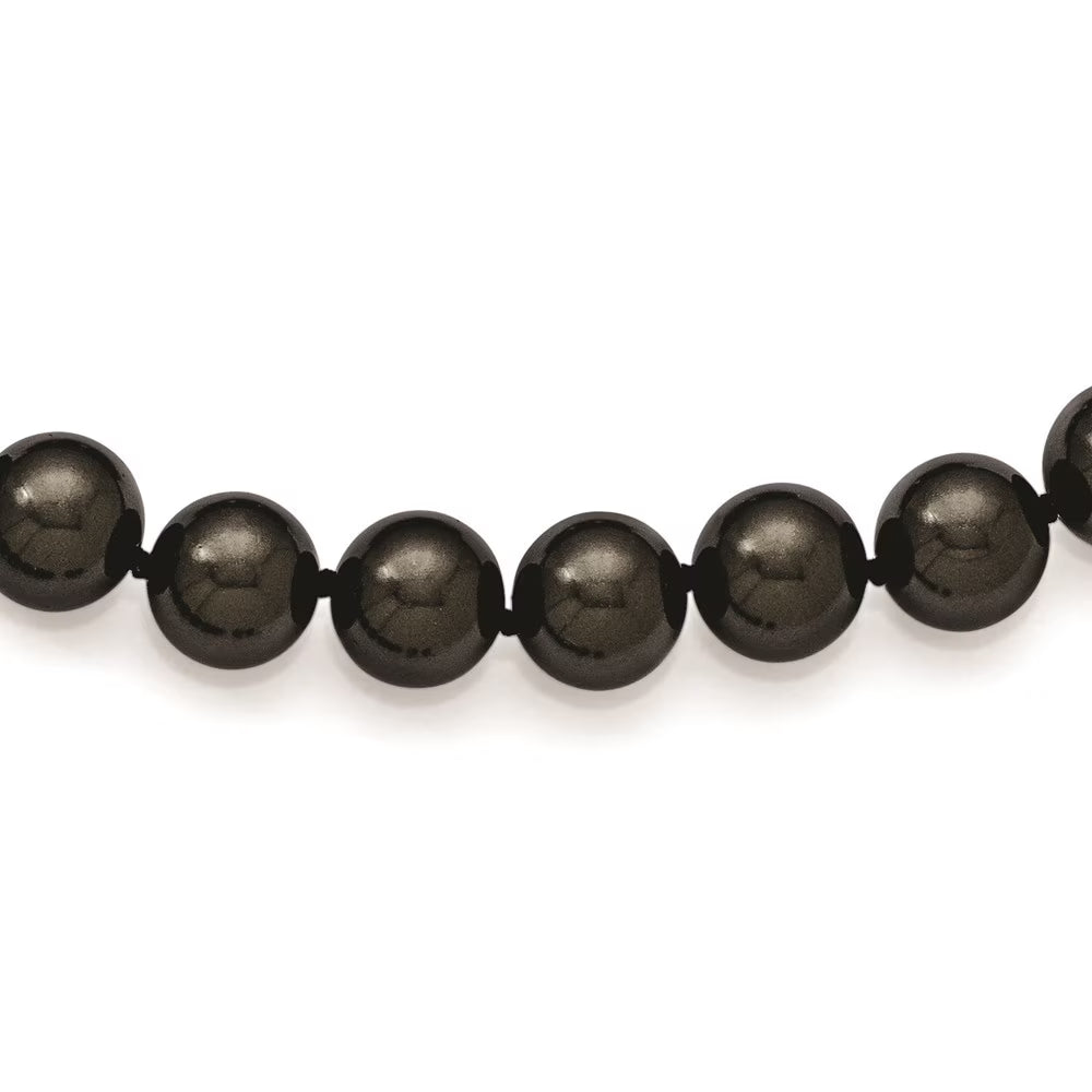 925 Sterling Silver Rhodium-plated 10-11 mm Black Imitation Shell Pearl Hand-knotted Necklace 18" F7313