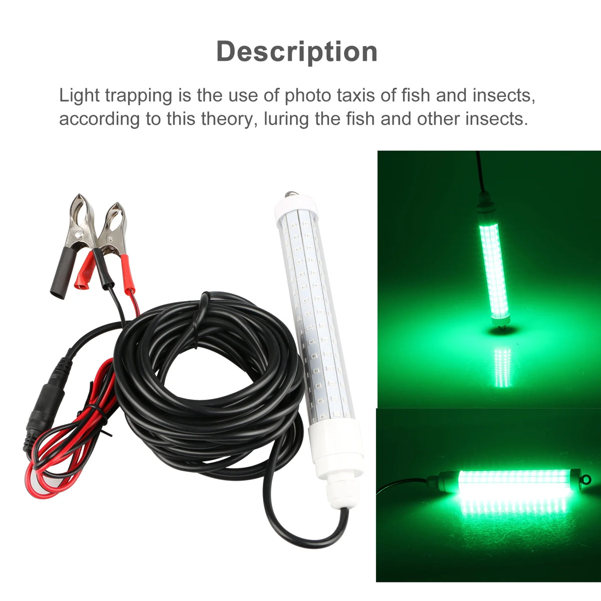 2Pcs Underwater Night Fishing Light, 12V 10.5W 120LED 1000 Lumen Green Submersible Fishing Light U26136
