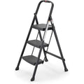 Black Steel Frame 3-Step Folding Step-stool with Plastic Steps E7804