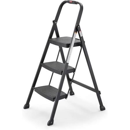 Black Steel Frame 3-Step Folding Step-stool with Plastic Steps E7804