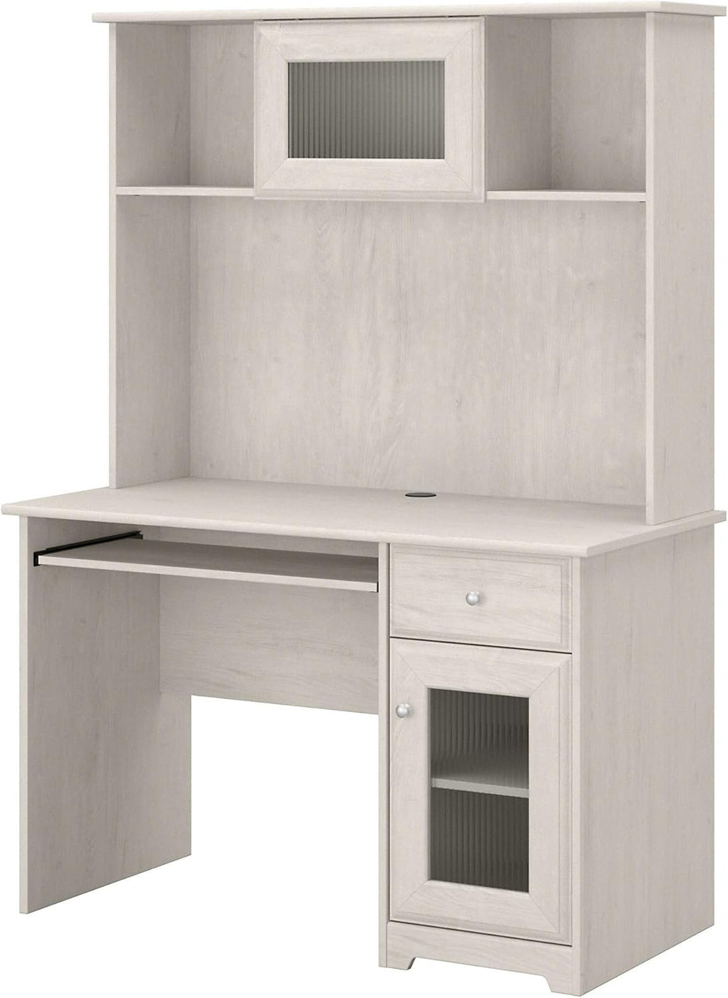 Small Computer Desk with Hutch and Keyboard Tray, 48W, Linen White Oak M9944