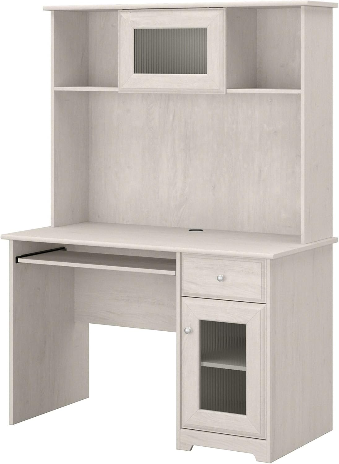 Small Computer Desk with Hutch and Keyboard Tray, 48W, Linen White Oak M9944