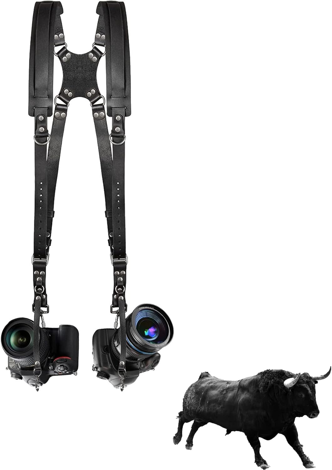 Leather Dual Camera Harness Adjustable Shoulder Straps D44868