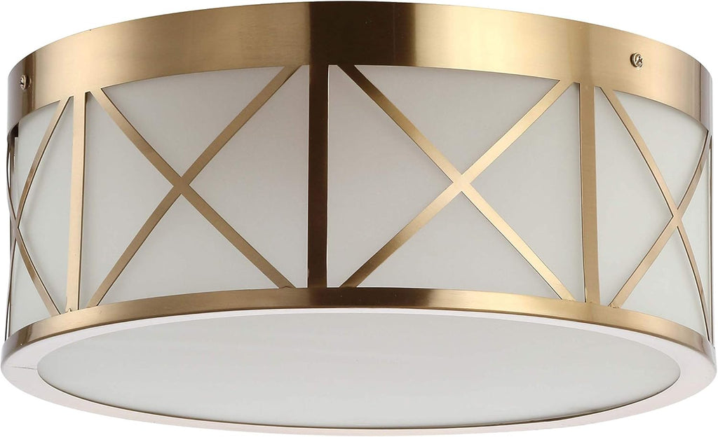 15 Drum Metal/Glass Flush Mount, Brass Gold J513