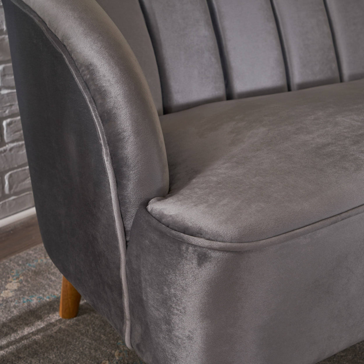 Seafoam Blue Velvet Settee Q980