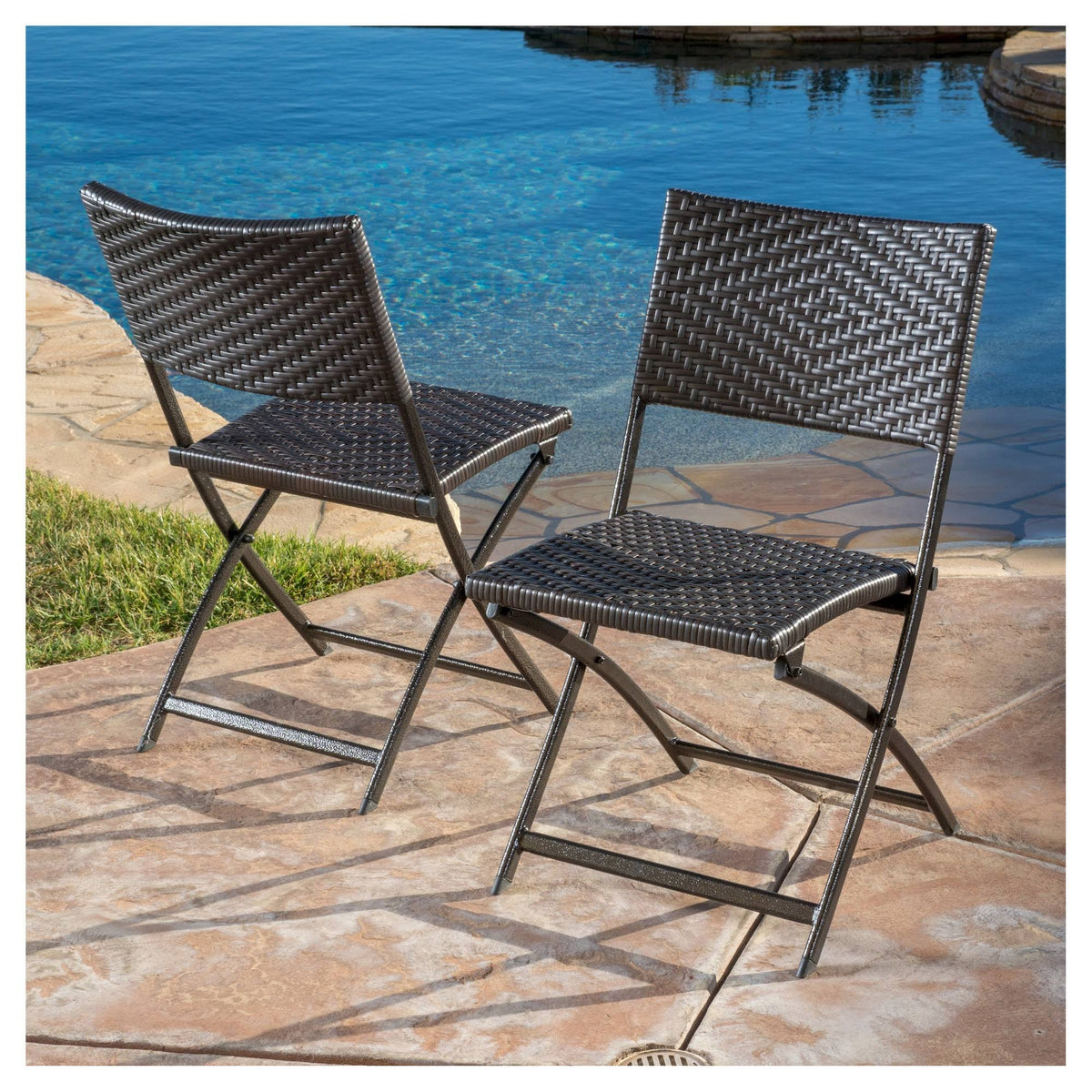 Set of 2 Wicker Patio Folding Chairs Brown F650