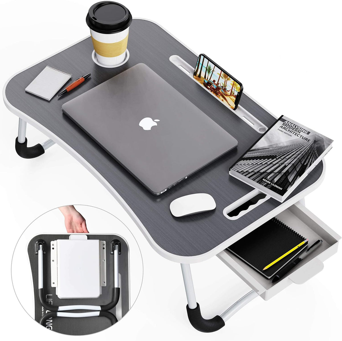 Foldable Lap Desk with Laptop Stand, Gray, Pack of 2 Q156807