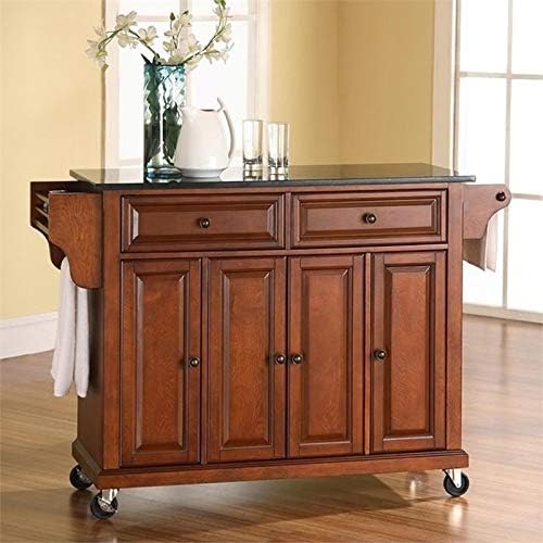 Solid Black Granite Top Kitchen Cart S19163