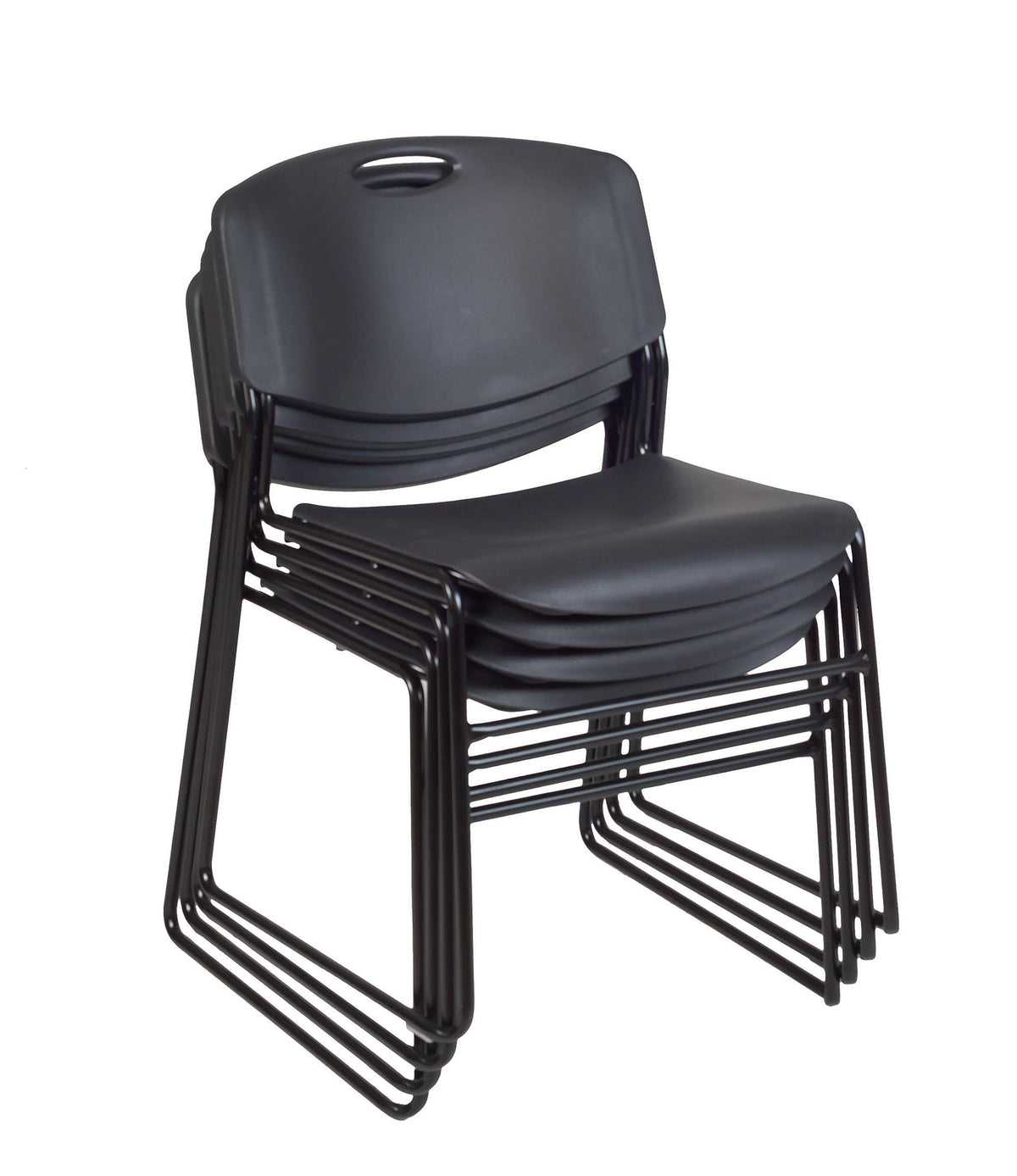 Beige Round Breakroom Table with 4 Black Stack Chairs C331475