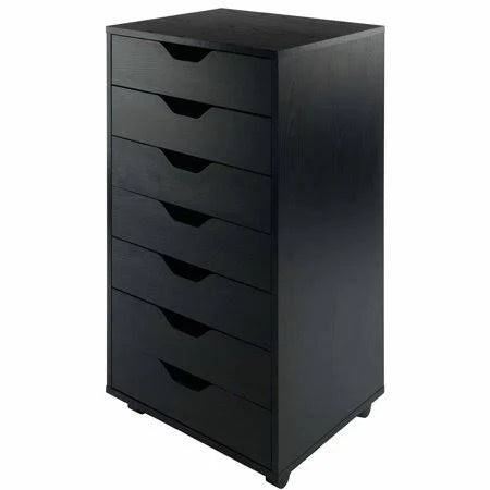 7-Drawer Wood Filing Cabinet Mobile Storage Cabinet Black B30296