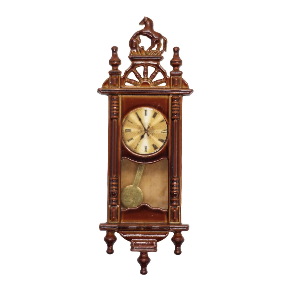 Brown Wooden Dollhouse Wall Clock Playset D68174